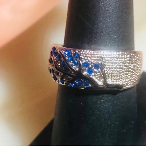 🦋Beautiful Royal Blue Topaz 925 Sterling Silver Art Deco Tree Design Band. - Picture 9 of 10
